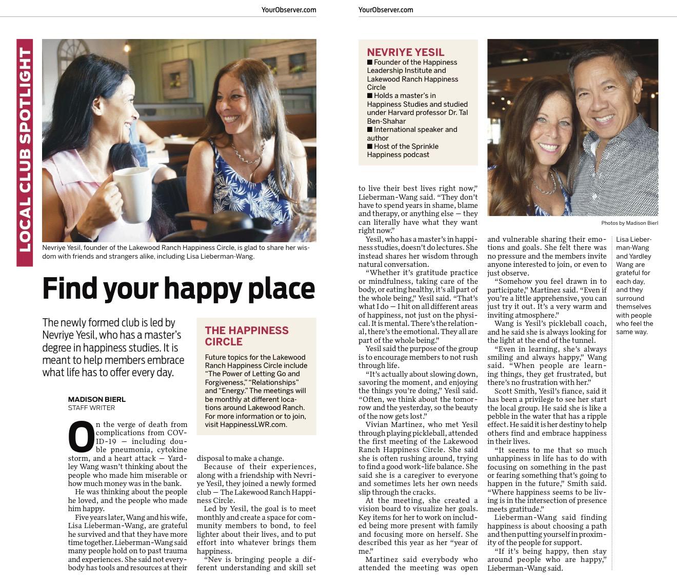 Your Observer newspaper feature on Nevriye Yesil and the Happiness Circle